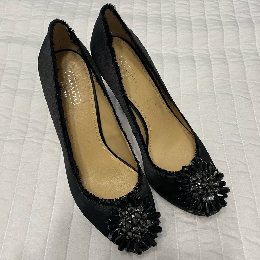 Coach Black Satin platform heels